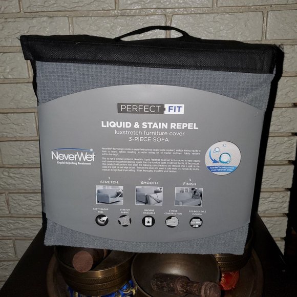 Perfect Fit NeverWet 3pc Sofa Slipcover Liquid Resistant Stain Repellent Gray - Picture 4 of 7